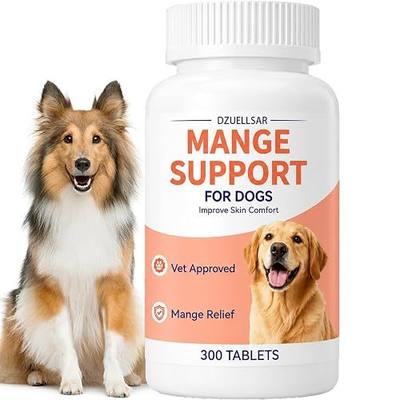 Mange Support for Dogs, Relief for Itchy Skin, Scratching & Scabs | Promotes Hair Growth, Soothes Patchy Fur, Supports Skin & Coat Health, 300 Tablets