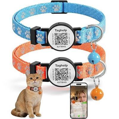 Smart Safety Cat Collar 2-Pack: Luminous Night Glow & QR Code Pet ID Tag, Breakaway Reflective Adjustable Collar (7-12.5”) for Indoor/Outdoor Cats(Blue & orenge)