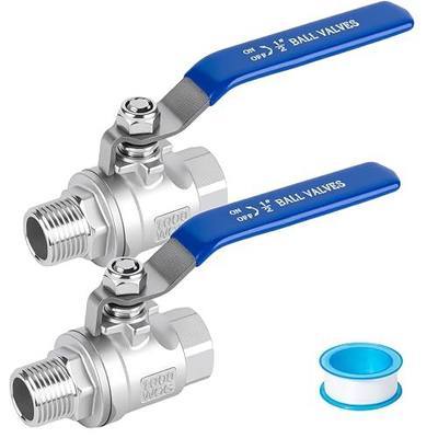 1/2 Ball Valve 2 Pack Full Port Male x Female NPT Thread Shut Off Valve | Two-piece 304 Stainless Steel Valve with Quarter-turn Lever for Water, Air, Oil, Plumbing and Equipment Lines