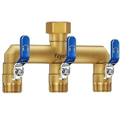 3 Way Garden Hose Splitter, Heavy Duty Brass Hose Splitter | 3/4" GHT Outdoor Water Spigot Splitter, Full Flow Ball Valves, Independent Shut Off Valves, Wide Spacing Fits Large Timers