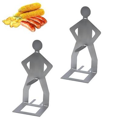 2Pcs Funny BBQ Stand Man Hot Dog Holder, Portable Hotdog and Sausage Stand | Creative Standing Man Sausage Barbecue Rack, Stainless Steel Hot Dog Stand, Ideal for Camping and Novelty Party Gifts
