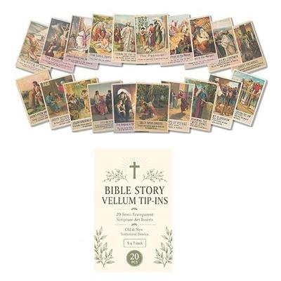 Bible Story Vellum Tip-Ins, 20 PCS 5x7 Inch Semi-Transparent Scripture Art Inserts, Old and New Testament Watercolor Bible Journaling Supplies, Christian Gifts for Women, Prayer Journal Decorations