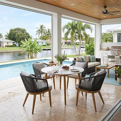 PURPLE LEAF Patio Dining Chair Set Modern Wicker Outdoor Furniture Seating for Garden Deck Kitchen Backyard 4 Pieces Aluminum Bistro Set, Cushions and Pillows Included Teak