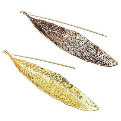 9" Incense Stick Holder - Set of 2 Leaf Incense Burner for Counters | Metal Incense Ash Catcher for Counters, Meditation Room, Yoga, Home, Office Gold+ Red Copper