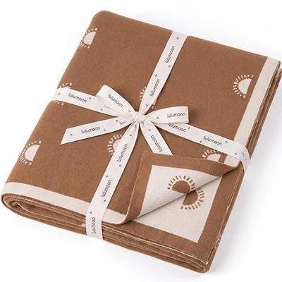lulumoon Knit Baby Blanket for Newborn: Soft Cotton Blanket for Receiving | Breathable Medium-Weight Crib blanket for Stroller - Reversible Vintage Baby Swaddle for Registry Gift 30"x40" (Caramel)