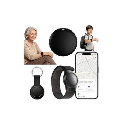 GPS Tracker for Kids, Real-Time GPS Tracking Device for Seniors w/Wearable Wristband & Keychain Design, No Monthly Fee/No SIM Card, Lightweight Locator Works w/iOS Find My(MFi Certified) Long Standby