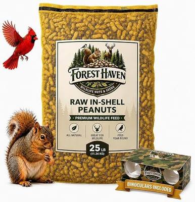Forest Haven Premium Raw Peanuts for Squirrels – 25LB Bulk Squirrel Food – Unsalted Peanuts in Shell for Birds, Deer & Wildlife – Bonus Binoculars Included - USA Grown