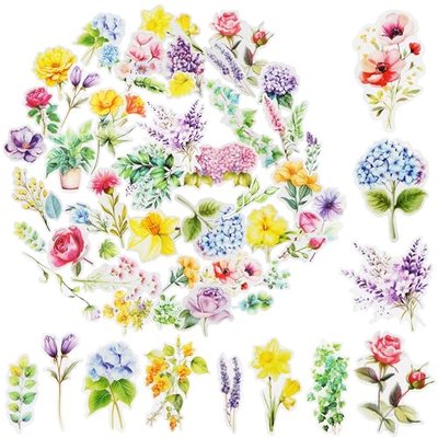 Kattykitty 309PCS Transparent Flower Stickers for Scrapbooking | 18 Sheets Assorted Floral Stickers, Self-Adhesive Flower Decals , Journaling, Planner, DIY Crafts, Laptop, Water Bottles
