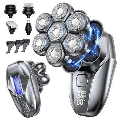 Head Shavers for Bald Men, 5-in-1 Electric Shaver Grooming Kit Witch Case, 7D Floating IPX7 Waterproof Rechargeable Wet/Dry Razor for Skull Bald Head, Body Hair, Gray