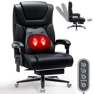 HOFFREE 500lbs Kneading Massage Office Chair with Heat for Heavy People Big and Tall Office Chair with Footrest and Lumbar Support Pillow for Bedroom,Office,Conference Room (Black)