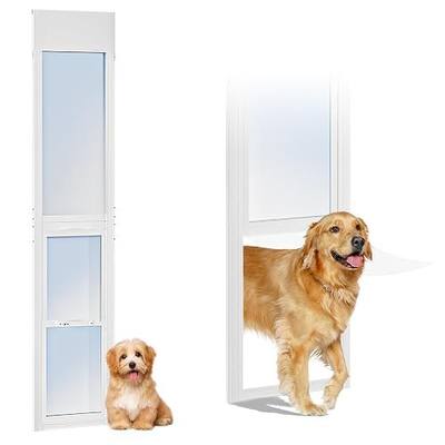 Dog Door for Sliding Glass Doors, 74.8'' to 80.7'' Height Adjustable Pet Door with 15.7'' W Frame & 15.94" × 12.6" Pet Opening, Insert Pet Door with Security Lock for Small & Medium Dogs