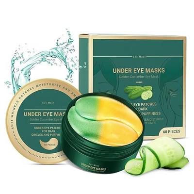 Golden Cucumber Under Eye Patches, 30 Pairs Hydrogel Eye Mask for Dark Circles & Wrinkles, Gold Eye Patches, Collagen Eye Patches, Reduce Puffiness Hydrating Moisturizing