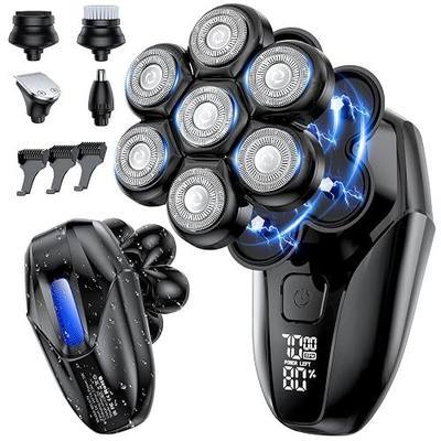 Head Shavers for Bald Men, 5-in-1 Electric Shaver Grooming Kit Witch Case, 7D Floating IPX7 Waterproof Rechargeable Wet/Dry Razor for Skull Bald Head, Body Hair, Black