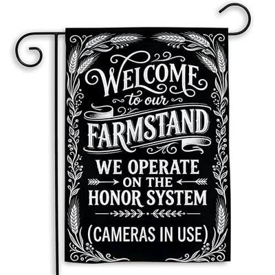 MAIANEY Welcome to Our Farmstand Garden Flag, Honor System Farm Stand Sign, Fresh Produce Outdoor Banner, Small Business Market Porch Decor, Double Sided 12x18 Inch