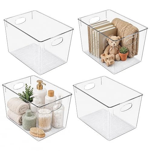 Sorbus Clear Storage Bins 4 Pack Extra Large – BPA-Free Clear Bins for Organizing Pantry, Toys & Laundry | Clear Storage Containers with Handles, 13.75x9.75x8.75