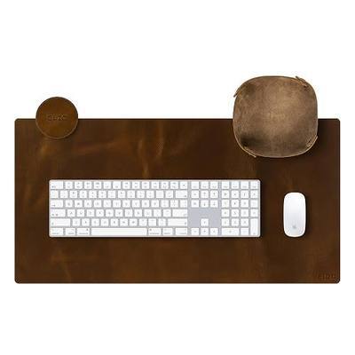 ELIZO™ Full-Grain Leather Desk Pad Set, 3mm Thick, Double-Layer | Double-Layer Design with Valet Tray & Coaster