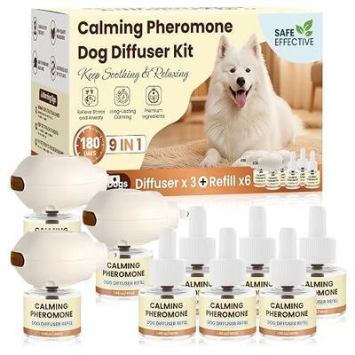 Dog Pheromones Calming Diffuser to Calm Dogs 9 IN 1 Kit (3 Diffusers+6 Refills) Pheromone Plug In for Stress Barking Pee Accidents Chewing Aggression Separation Anxiety Relief 180 Days(Odorless)