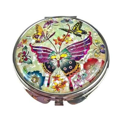 Pocket Mirror for Women, Korean Mother of Pearl Compact Mirror, 3" x 2.8" Foldable Purse Mirror, 1X & 2X Magnifying Travel Mirror with Gift Box