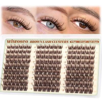 Dark Brown Lash Clusters Wispy Eyelash Clusters Natural Fluffy Lash Cluster | Brown Cluster Eyelash Extensions CD Curve Lashes Clusters DIY Soft Glam 10-16MM Individual Lashes Ultra-thin Band 162Pcs