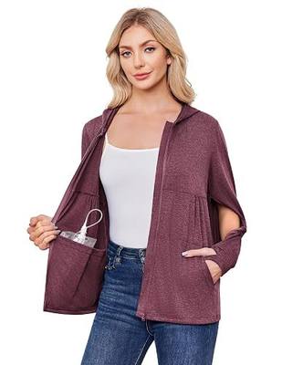 Deyeek Womens Mastectomy Shirts with Drain Pockets Long Sleeve Post Surgery Hoodie Dialysis Sweatshirts with Arm Zipper