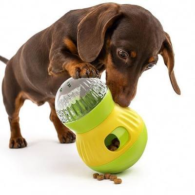 HCY&WLD Dog Interactive Puzzle Toy Adjustable Treat Dispensing Ball (Green) | Sturdy Material, Self-Righting Wobble Base, Indoor Enrichment, Slow Feeder, Smarter Play, Mental Stimulation, Boredom Buster