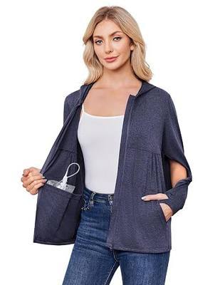 Deyeek Women's Mastectomy Dialysis Shirts with Drain Pockets & Arm Zipper | After Dialysis Sweatshirts with Arm Zipper, Post Surgery Hoodie with 4 Drain Pockets, Long Sleeve Chemo Shirt for Port Access