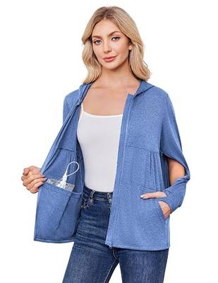 Deyeek Womens Mastectomy Shirts with Drain Pockets Long Sleeve Post Surgery Hoodie Dialysis Sweatshirts with Arm Zipper