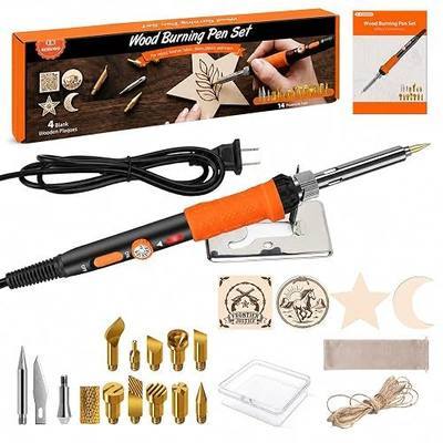 K KERNOWO Wood Burning Kit, 23pcs Burner Tool for Beginners with Adjustable Temperature 200-450°C, DIY Craft Pyrography Pen for Wood, Leather, Fabric, Foam, Teens & Adults-Orange
