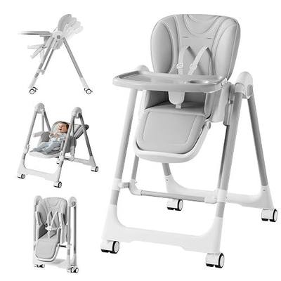 High Chairs for Babies and Toddlers Foldable with Rocking Mode (Grey) | Adjustable Height Baby High Chair with Lockable Wheels, Removable Tray, Multi-Position Backrest & Footrest