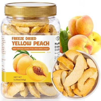 Freeze Dried Yellow Peach Slices with Sugar, 5.29oz Crispy Peach Snack | Real yellow peach chips, naturally sweet crispy texture, crunchy fruit snack, enjoy with beverage, ice cream & baked desserts