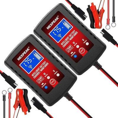 2-Pack 1.75A Car Battery Charger 6V &12V Battery Maintainer Trickle Charger | Fully automatic 6V/12V Battery Charger, LCD screen monitors real-time status, Multi-protection for cars, boats, motorcycles
