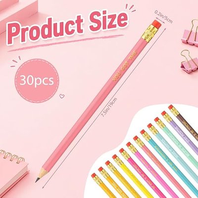 Chivao 30 Pcs Pastel Color Motivational Pencils Inspirational Pen Pre Sharpened Pencils Wood Pen Bulk Back to School Gift for Student Teacher Appreciation Gift (Positive)