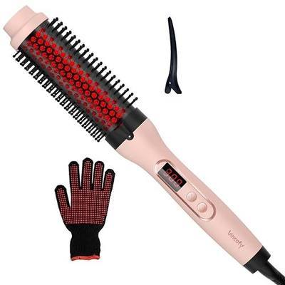 Infrared Thermal Brush, Dual Voltage Negative Ions Heated Round Brush, 1 1/2 Inch Straightener & Curling Iron Brush 2 in 5, Dual PTC Non-Blowing Thermal Round for Wome, Fairy Pink