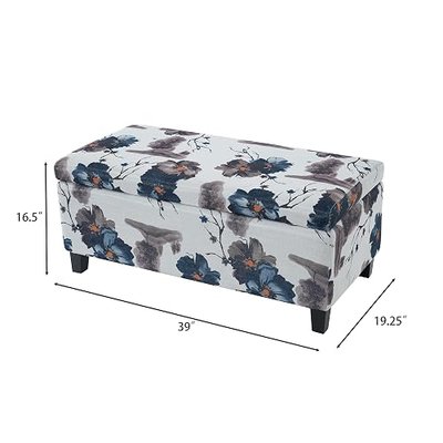 Christopher Knight Home Nesbit Living Room Ottoman with Storage, Entryway Fabric Upholstered Storage Ottoman Bench, Rectangular Sofa Foot Stool, Bedroom End of Bed Bench, Blue Flower+White