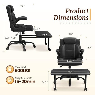 Cross Legged Office Chair with Arms, Wide Criss Cross Chair with Wheels, 360° Rotating Footrest, Height Adjustable Swivel Chair for ADHD, Heavy Duty Ergonomic Office Chair for Home Office Relaxing