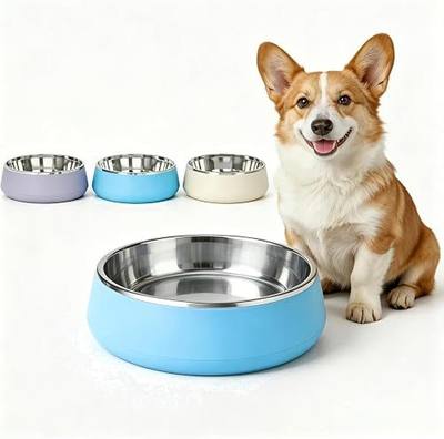 Small Dog Bowls,Cat Bowls, 12 oz.Double-Wall Stainless Dog Food Bowls with Non-Slip Rubber Base,Insulated Steel Bowls Blue for Small Dogs and Cats, Dishwasher Safe, Easy to Clean(1 Pack)