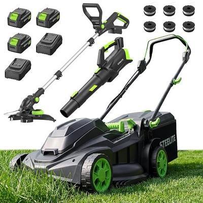 STEELITE 40V (2×20V) Cordless Lawn Care Combo Kit, 17-Inch Electric Lawn Mower, 12 Inch Weed Wacker & 500CFM Leaf Blower, Equipped with 3×4.0Ah Batteries and Dual Chargers