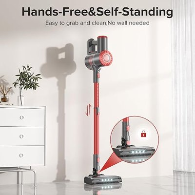 Tipdiy Cordless Vacuum Cleaner with 45KPA 45Mins for Hard Floor & Carpet | Self-standing design,stick Vacuum with LED floor lights,7-layer filtration,8-in-1 multifunctional,ideal for pet hair