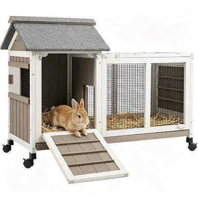 Gowoodhut Outdoor Rabbit Hutch 2-Story Indoor Bunny Cage with Run Cage for 1-2 Small Pets with Pull Out Tray,Small Animal Cage for Rabbits Guinea Pigs