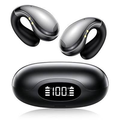 Ultra Clip on Open Ear Earbuds Wireless Bluetooth with Real-Time AI Translator, 50H Playtime Bone Conduction Headphones for Travel, Meetings, Running (Black)