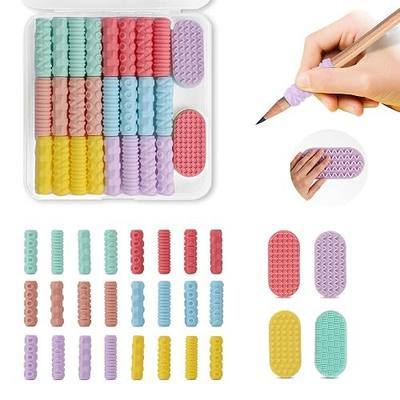 28-Pack Sensory Pencil Grips & Fidget Pads Set - Write Focused, Fidget Calm - ADHD Focus Tools for School Home Therapy Office, Stress Relief for Kids Adults Autism Anxiety