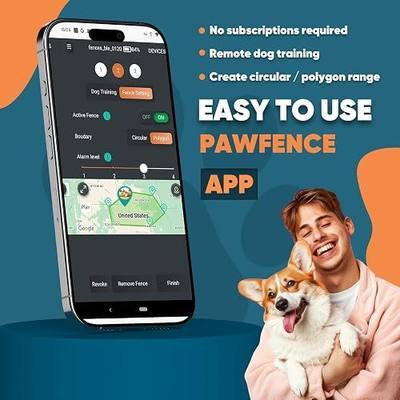 GPS Electric Dog Fence with Free App, Wireless Fence System with Training Collar, Portable for Outdoor Use, Rechargeable Waterproof Flexiable Collar, Adjustable of Dogs (Grey)