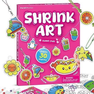 Piano Potato DIY Shrinking Art Kit for Kids - 30 Pre-Cut Shrink Plastic Sheets & Keychain Making Kit, 8 Acrylic Markers, Charms, Bracelets, No Mess Creative Activity, Birthday Gift for Girls Ages 6+