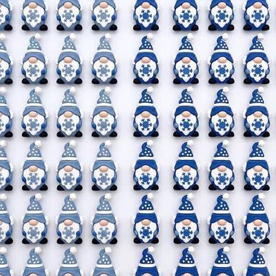 Lunmon Mini Winter Gnomes 50 Bulks 1.38 Inch Small Blue White Winter Gnome Statues Holding Snowflake, Shatterproof PVC Figurines for Christmas Table Scatter, Party Favors, Snowman Village Decor