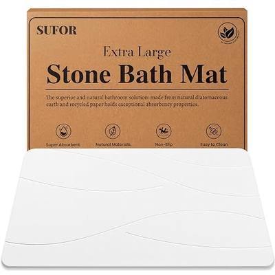 32"x20" Stone Bath Mat, Diatomaceous Earth Shower Mat, Non-Slip Super Absorbent Quick Drying Bathroom Floor Mat, Natural, Easy to Clean (Milky White)