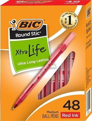 BIC Round Stic Xtra Life Pens, Medium Point 1.0mm, Red Ink, 48 Pack | Bulk Pack of 48 Red Pens, Flexible Round Barrel for Writing Comfort, No. 1 Selling Ballpoint Pens