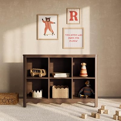 Storkcraft Casablanca 6 Cube Organizer Bookcase, Hazelnut | GREENGUARD Gold Certified, Montessori Bookshelf & Toy Storage for Kids, Nursery Solid Wood Cubby, Kids Bedroom or Playroom