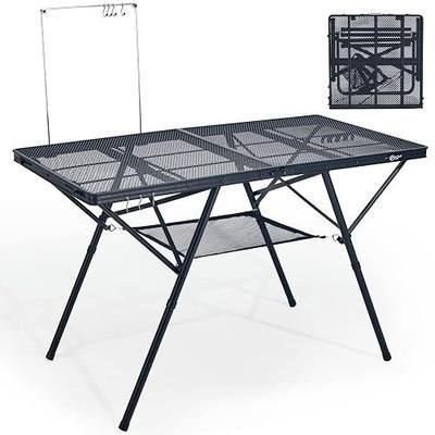 Portal Iron Mesh Folding Grill Table with 2 Adjustable Heights(15" & 29"), Heavy Duty Metal Camp Table, Heat-Resistant Tabletop for BBQ & Outdoor Cooking, One-Piece Folding Design, Dark Gray