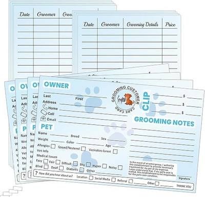 Dog Grooming Cards Groomer Information Check-in Cards for Pet Dog and Cat | 5 x 8 Inch Groomer Client Profile Service Record Clip Card for Professional Pet Cat Groomers,Kennel Care 50 Pack