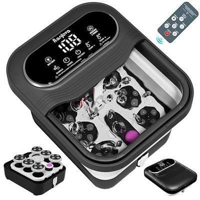 Collapsible Foot Spa Electric Rotary Massage, Foot Bath with Remote Control, Heat, Bubble, Temp Control, and 24 Motorized Shiatsu Massage Balls, Pedicure Foot Spa Tub for Stress Relief (Black)